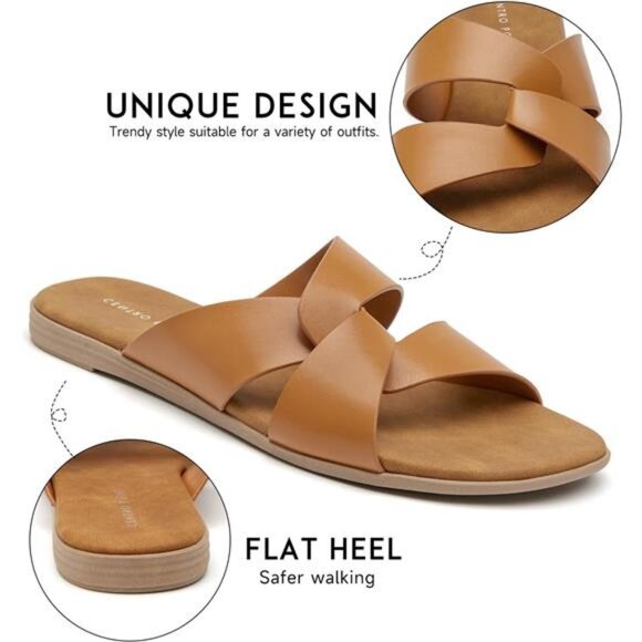 Women's Open Toe Slip On Cross Strap Sandals - Picture 4 of 8